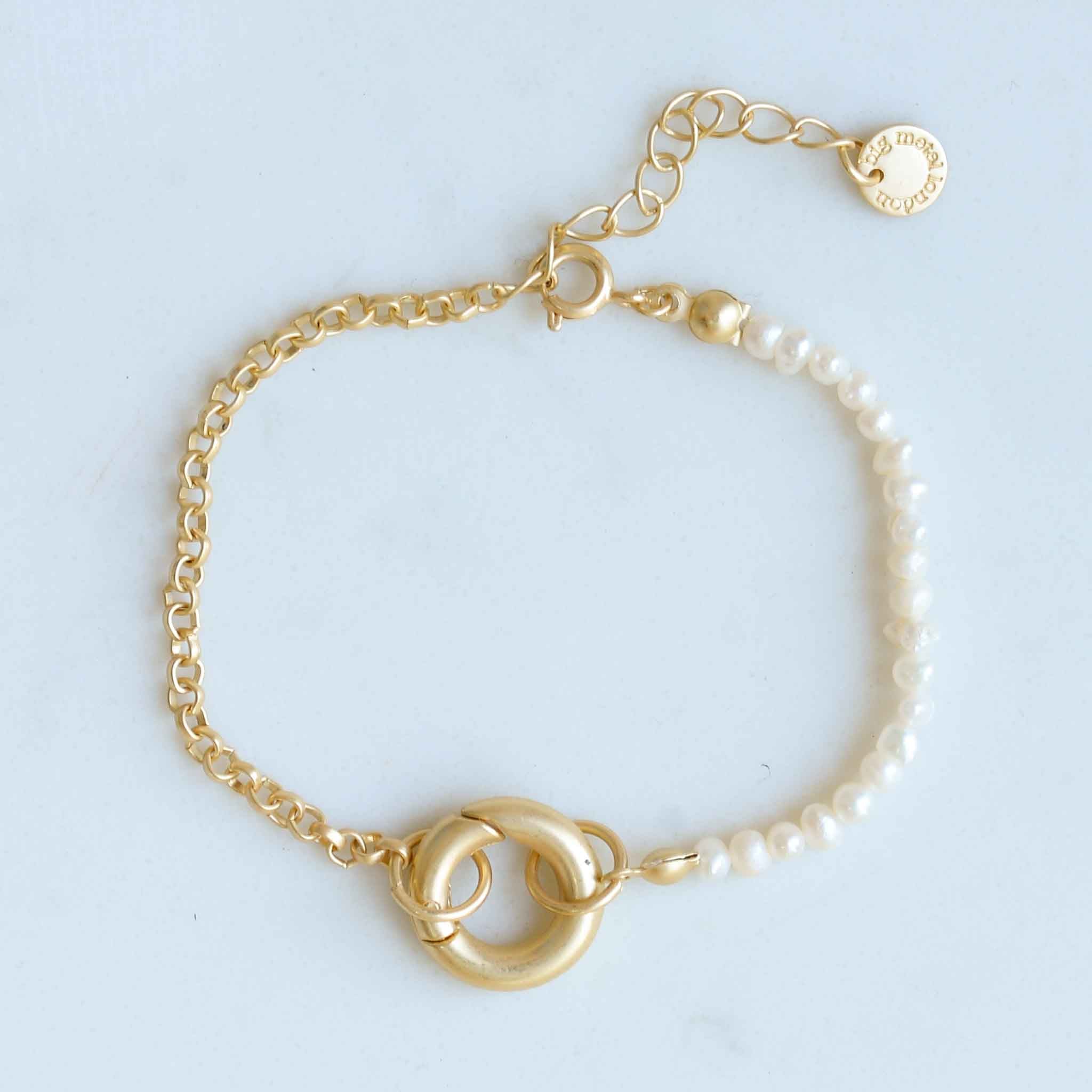 Big Metal London Tamara Pearl And Chain Bracelet in Gold or Silver