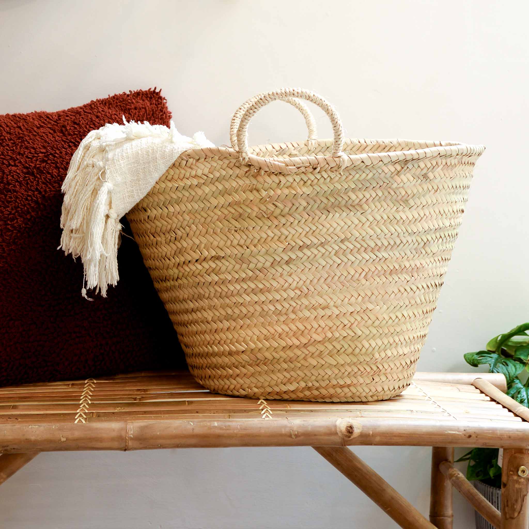 Palm Leaf Market Basket with Short Handle