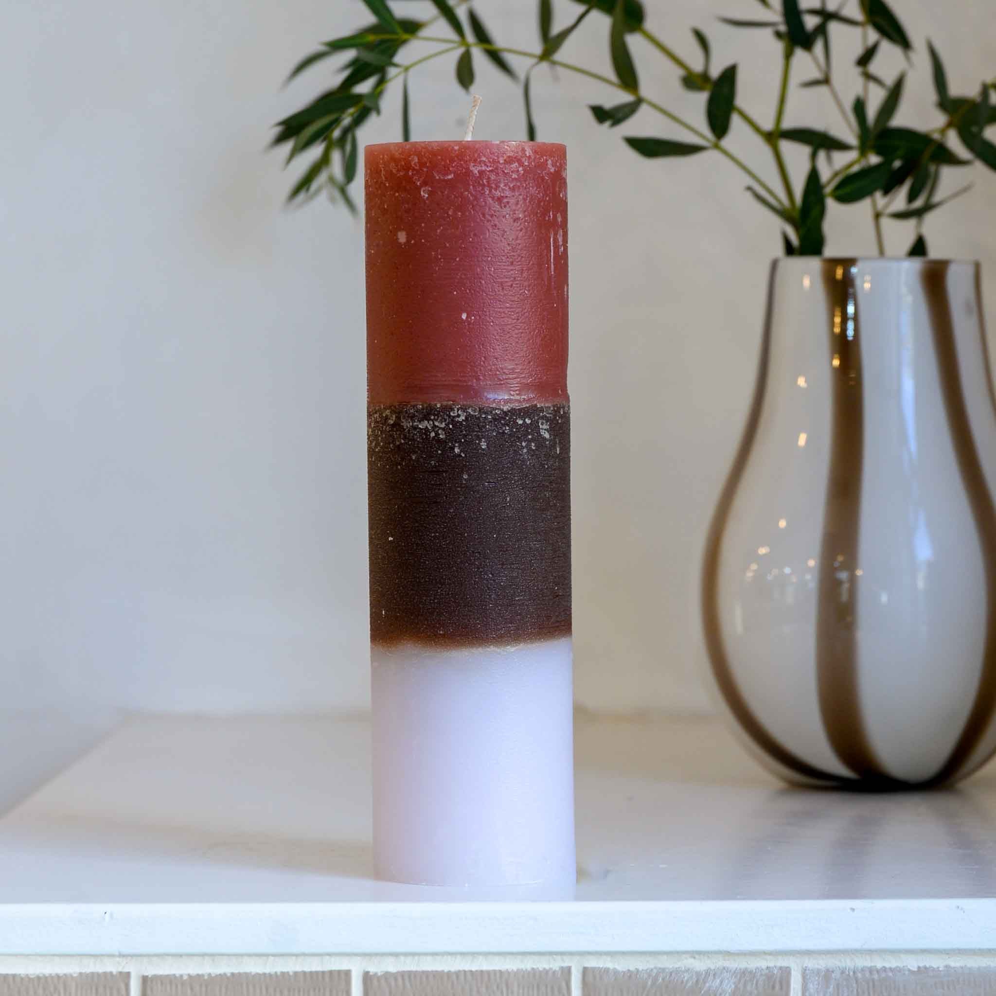 Broste Rainbow Pillar Candle in Raspberry and Lavender Two Size Options