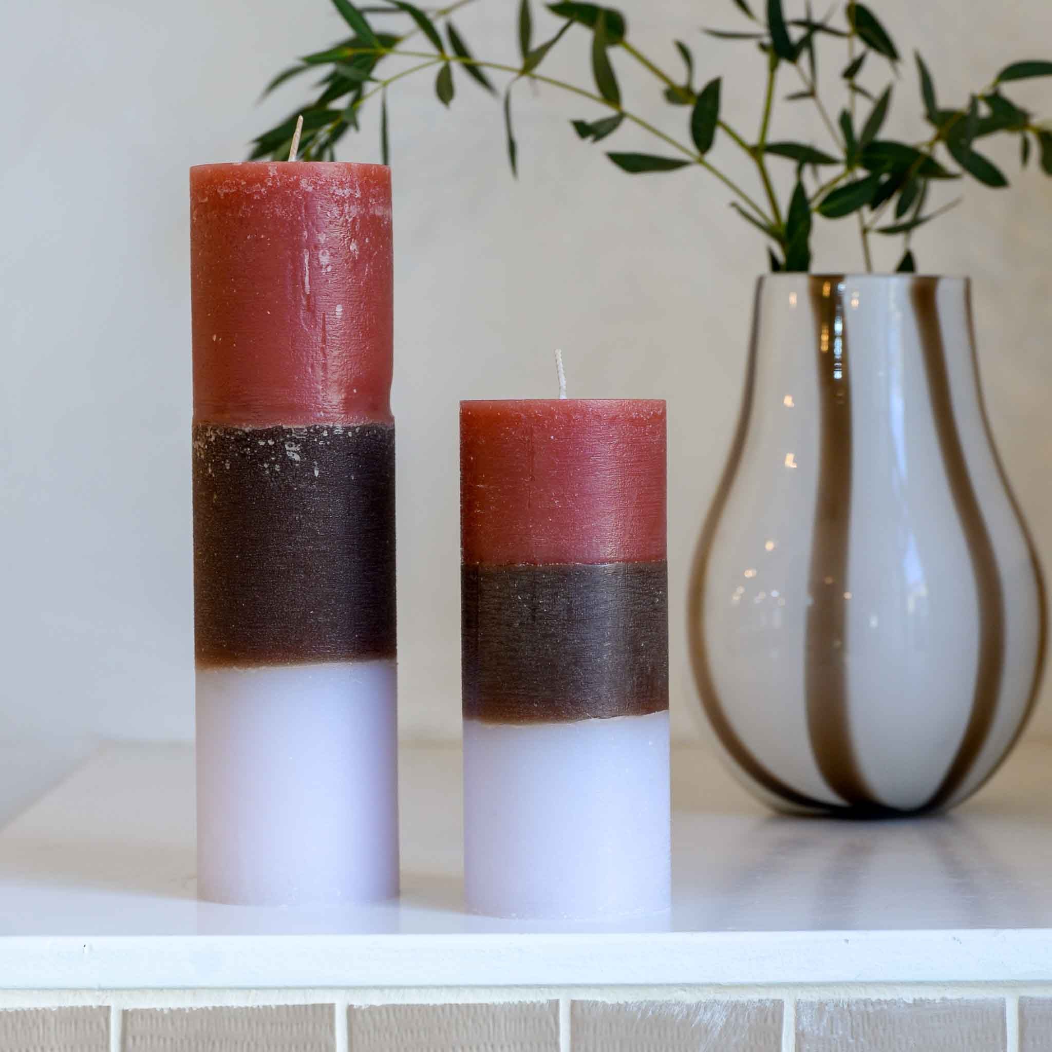 Broste Rainbow Pillar Candle in Raspberry and Lavender Two Size Options