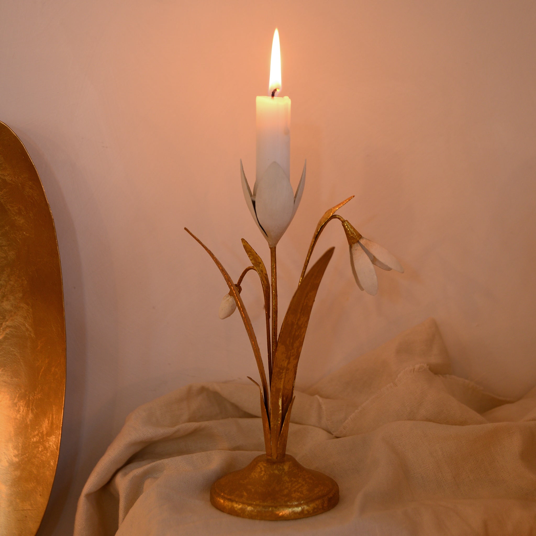 Bungalow Snowdrops Golden Candle Holder