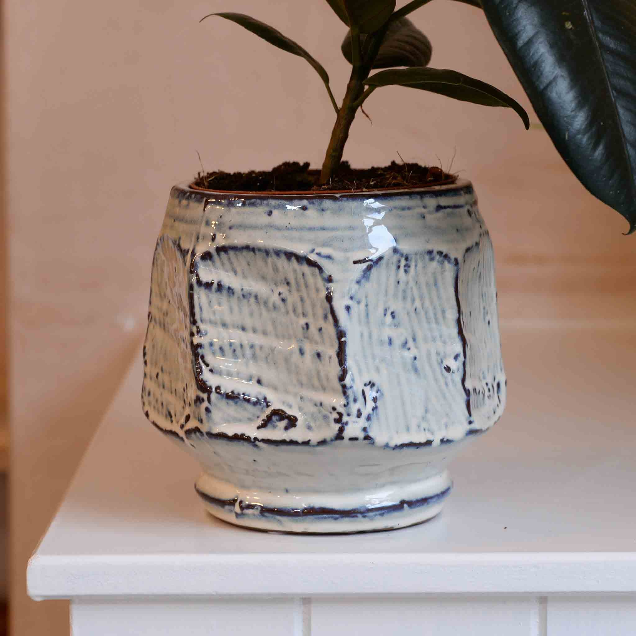 Blue Stoneware Flowerpot