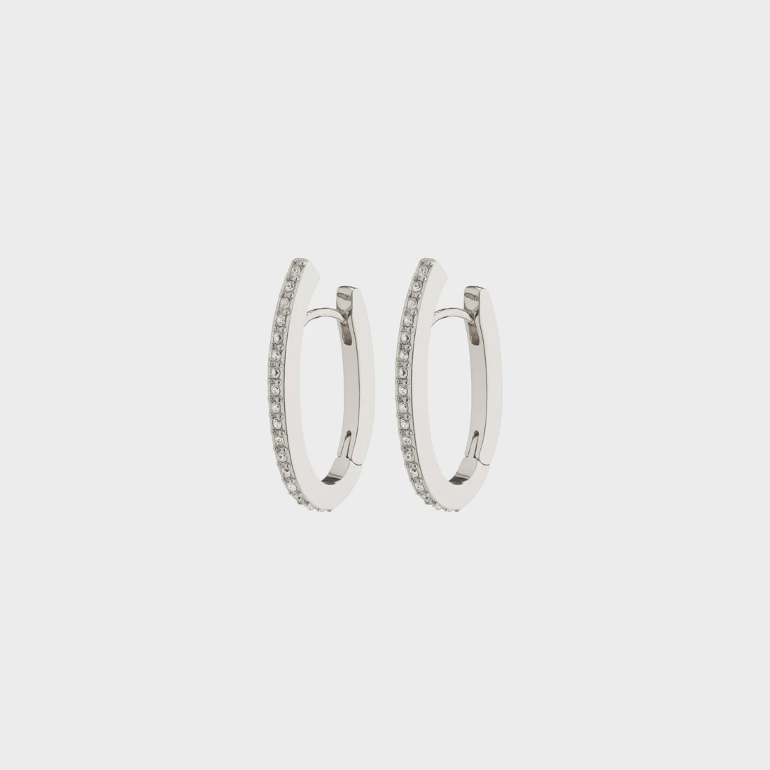 Oval Hoops With Crystals Silver Plated