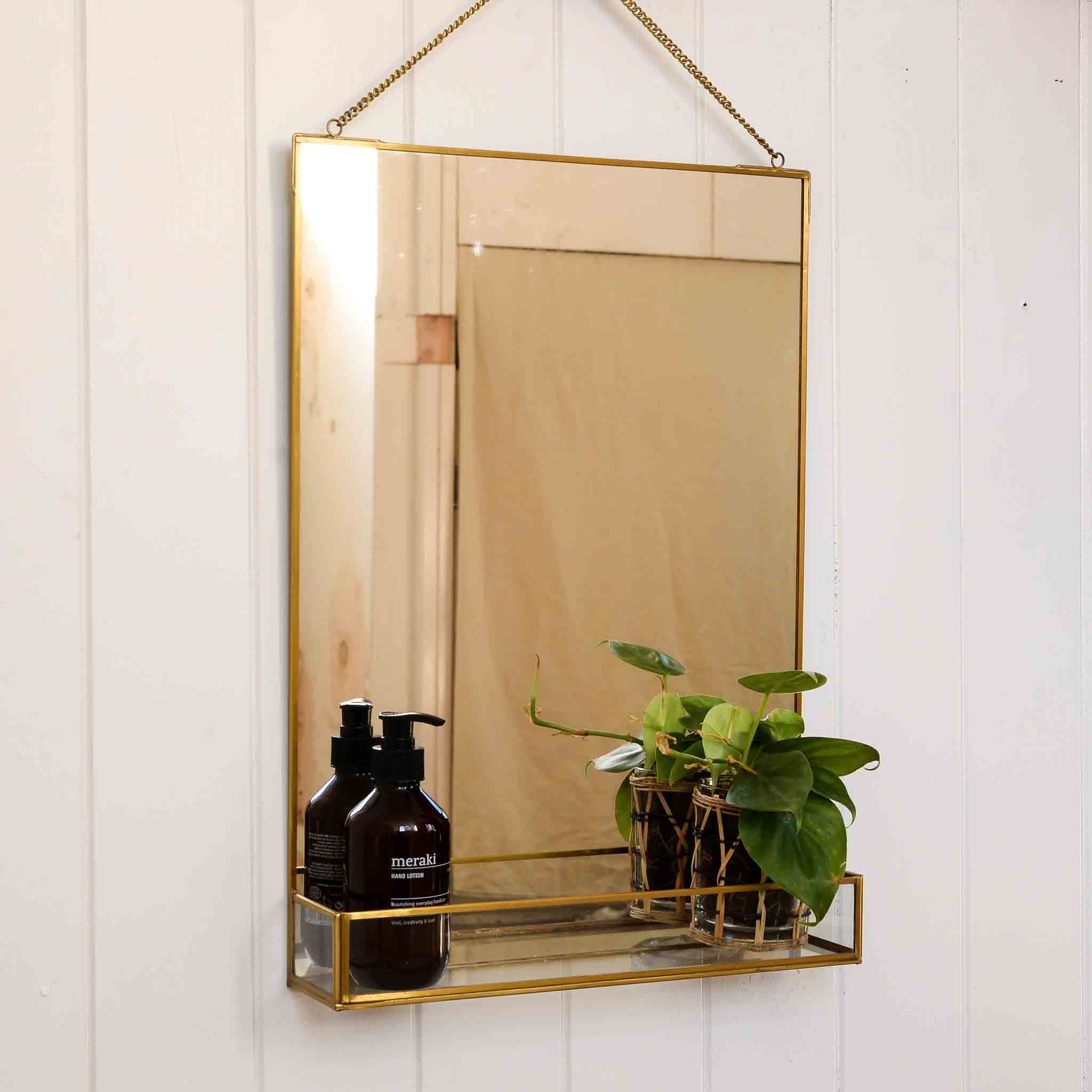 Brass Framed Mirror with Shelf