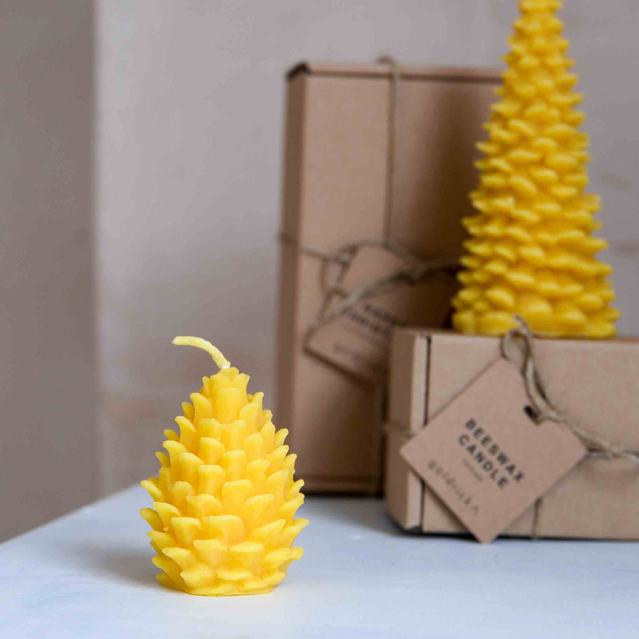 Handmade Beeswax Pine Cone Candle