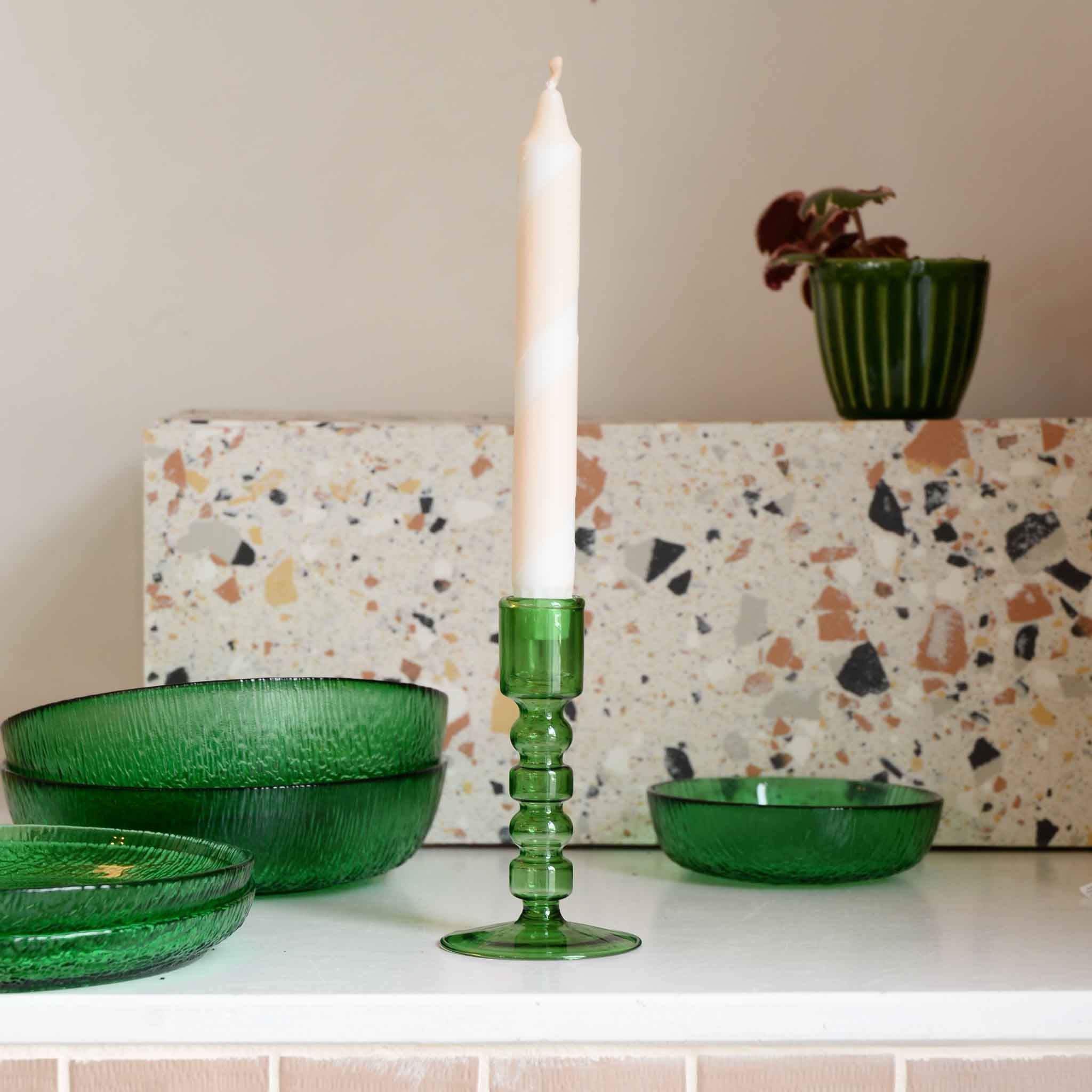 HK Living The Emeralds Glass Candle Holder in Forest Green