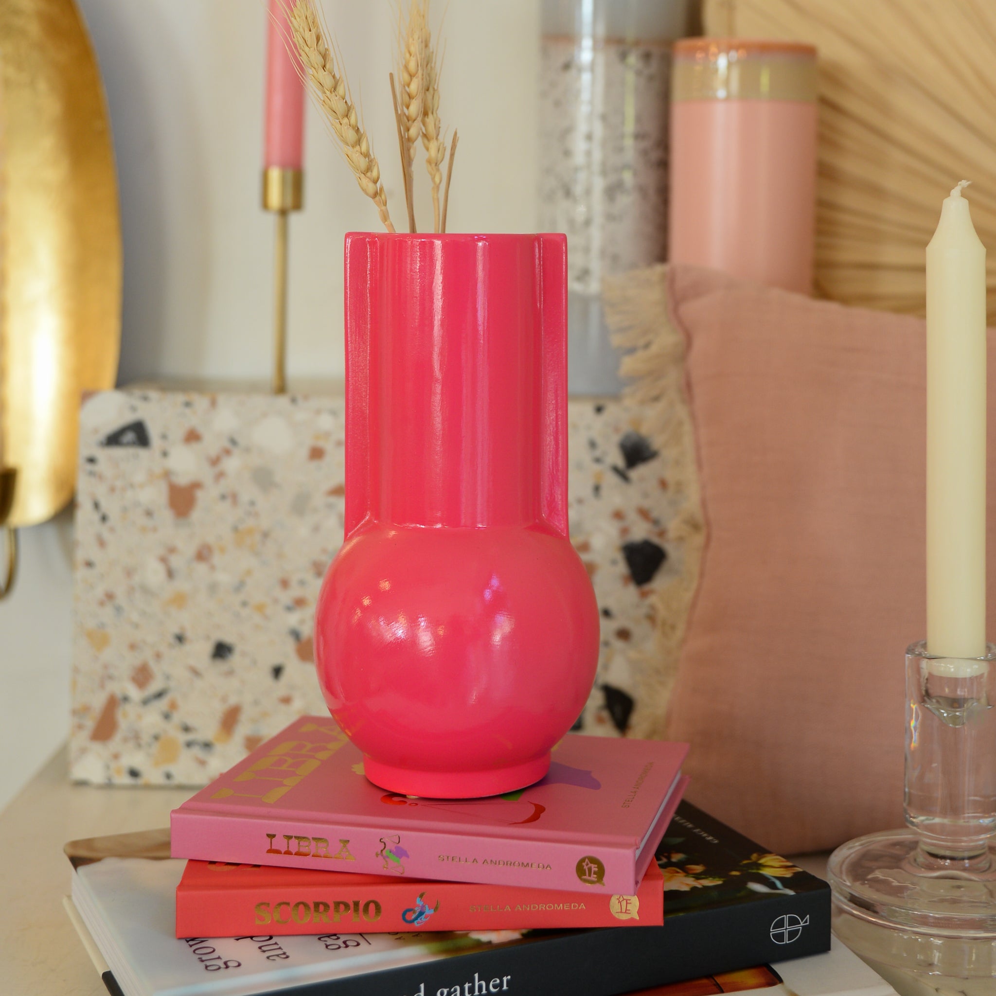 HK Living Ceramic Vase in Hot Pink