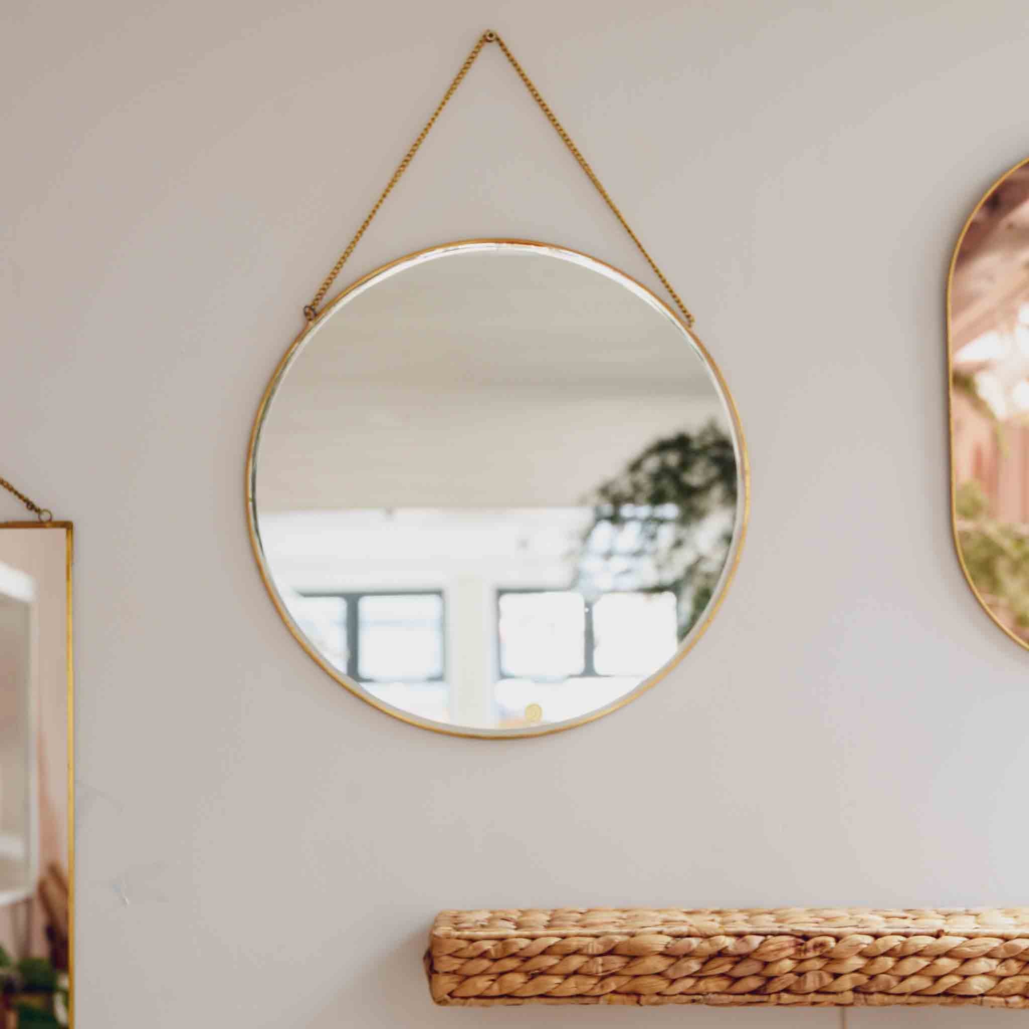 Hubsch Brass Round Wall Mirror With Chain