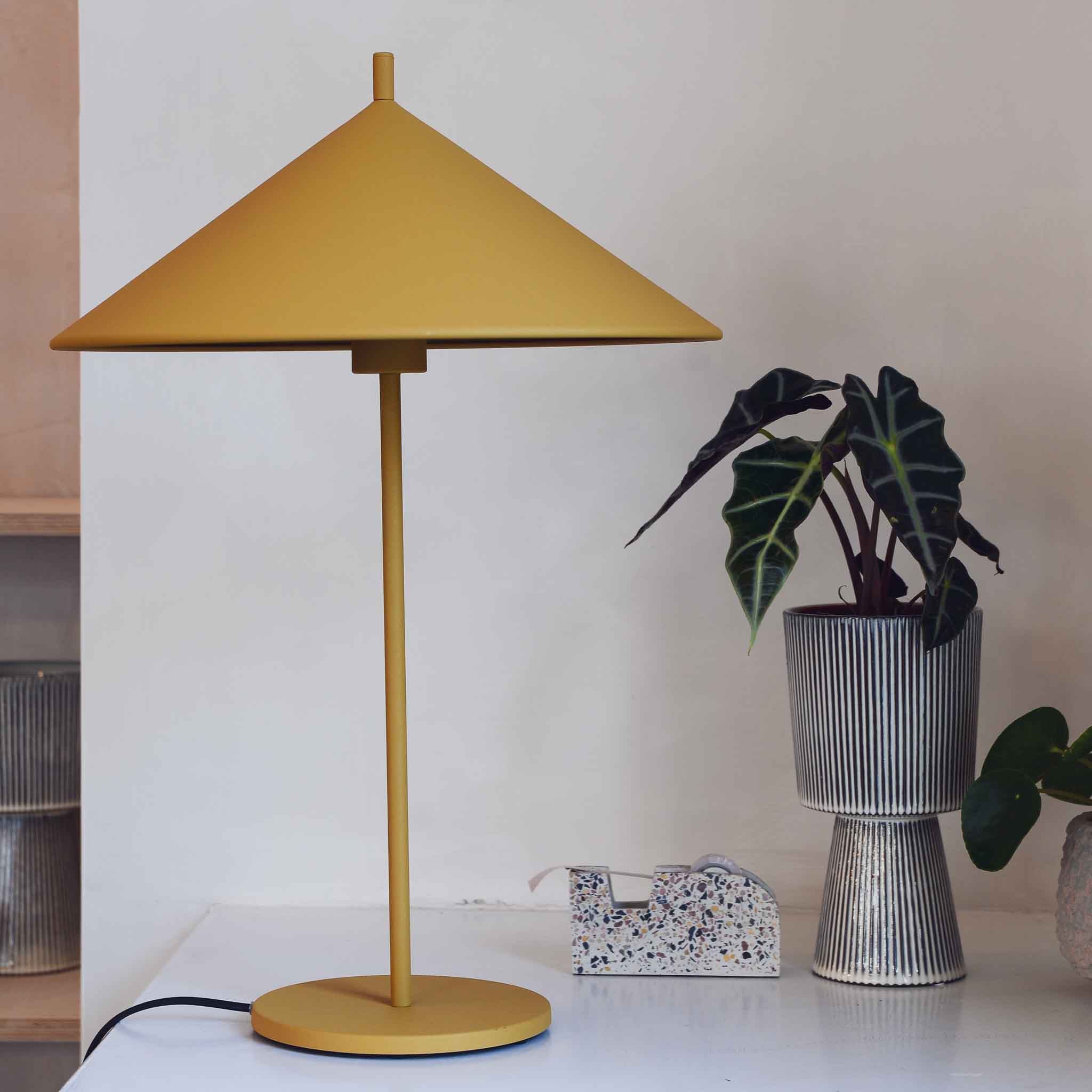 Metal Triangle Table Lamp Matt Ochre Large