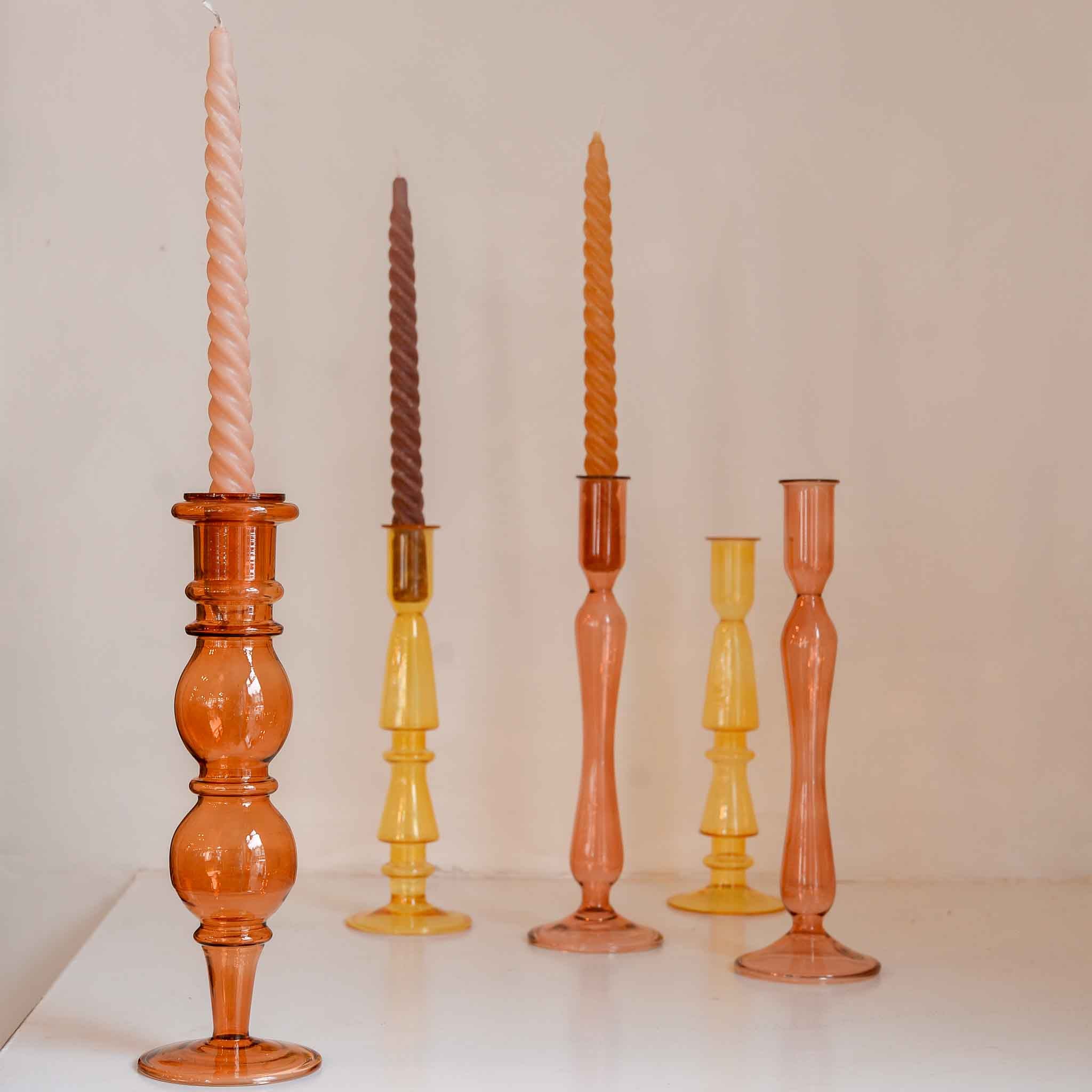 Glass Candle Holder in Coral