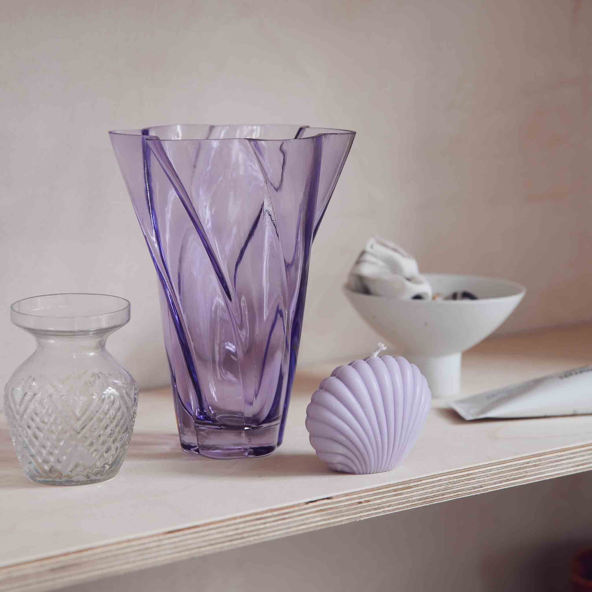 Hubsch Purple Fluted Glass Vase