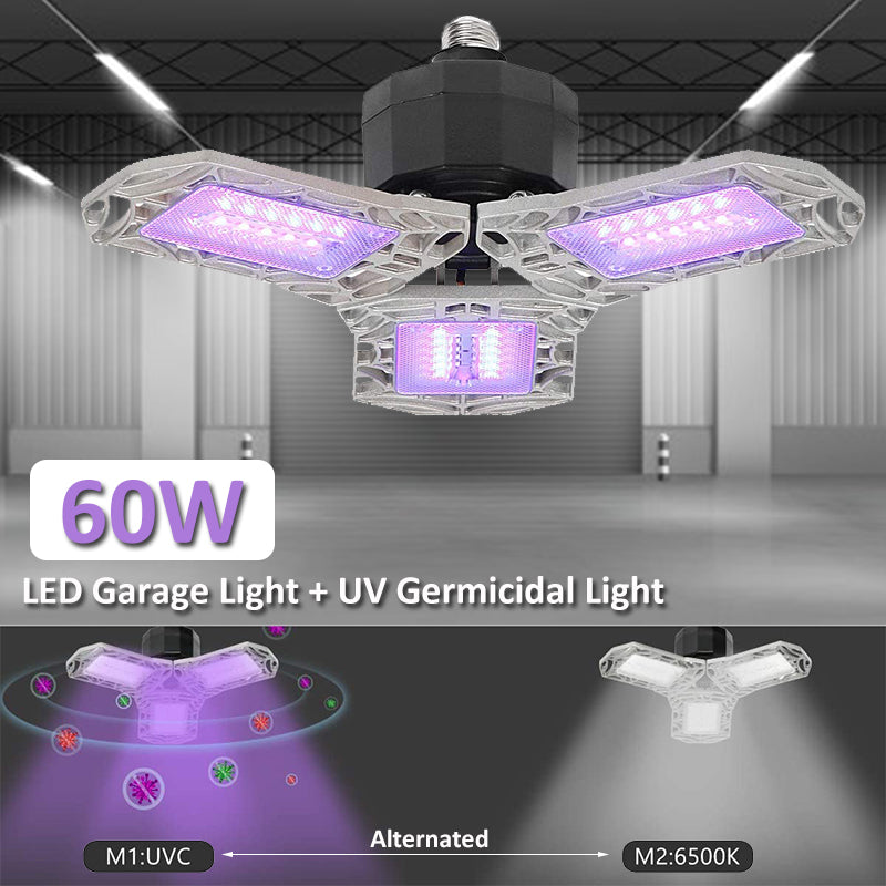 60W LED UVC Ultraviolet Germicidal Lamp Bulb Garage Ceiling Light E27