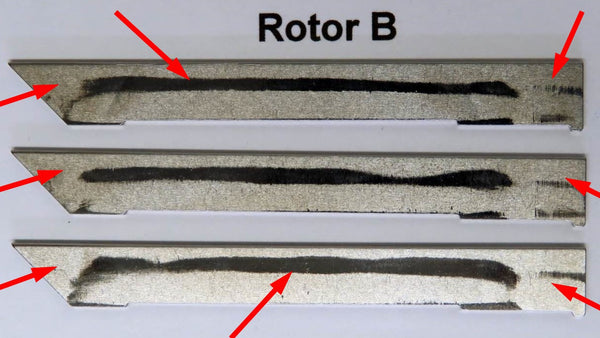 3 Apex Seals showing Bad rotor groove witness marks