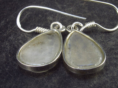 Pear Shaped Cabochon Natural Moonstone 925 Sterling Silver Drop Earrings - 1.3" - 3.1 Grams