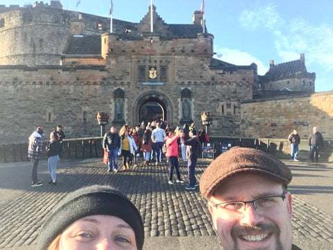 Bonnie Cafferky Carter and James Keyes in front of Edinburgh Castle, Scotland 2020