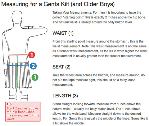 instructions for measuring for a man's kilt