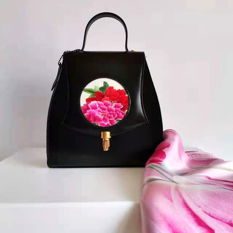 Vshine Silk and Shine Seidenstickerei-Handtasche mit Seidenschal der Blossom-Reihe