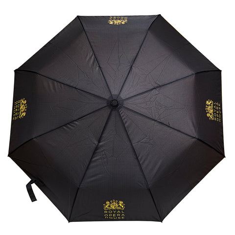 Royal Opera House umbrella in black with gold logo printed