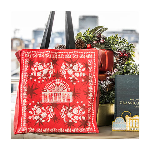 Royal Opera House printed red tote bag.