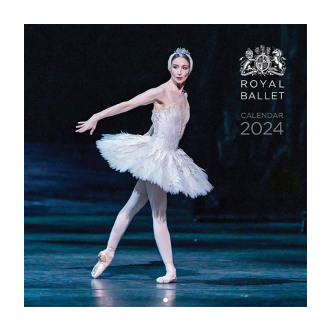 A woman in a white ballet tutu on the cover of a ballet themed calendar for 2024.