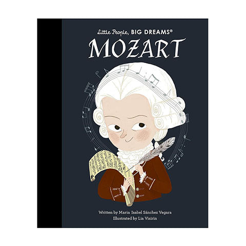 A book cover with an illustration of the composer Mozart as a child