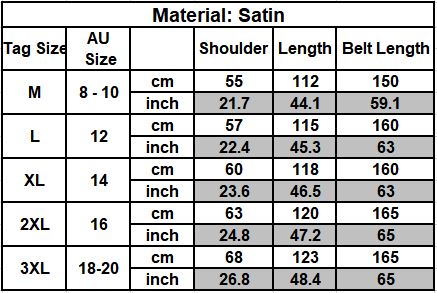 Size Chart - Floral Satin Robes