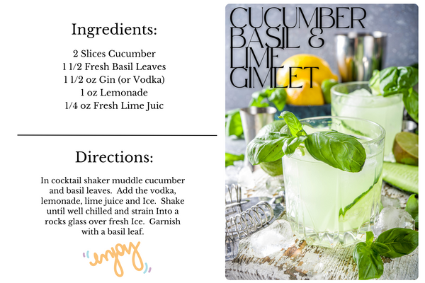 Cucumber Basil Lime Gimlet Cocktail