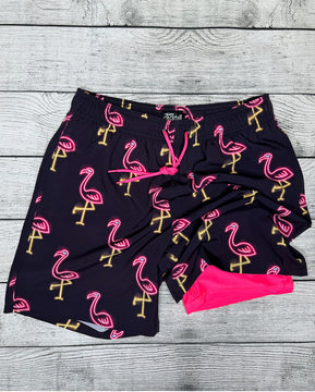 Neon Flamingos Hybrid Swim Shorts