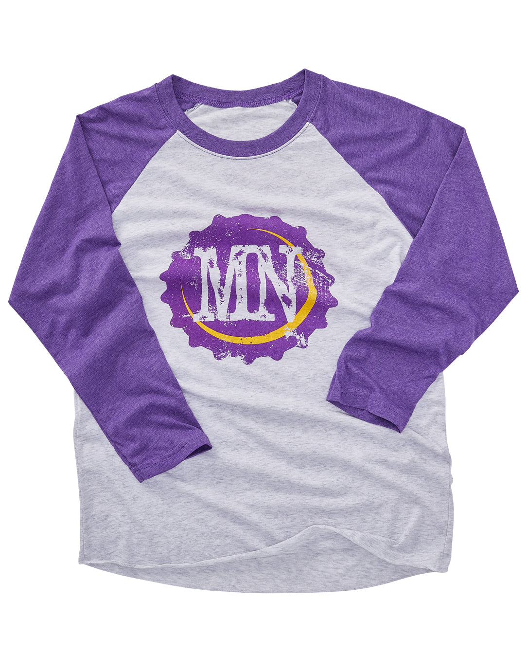 purple and gold raglan shirt