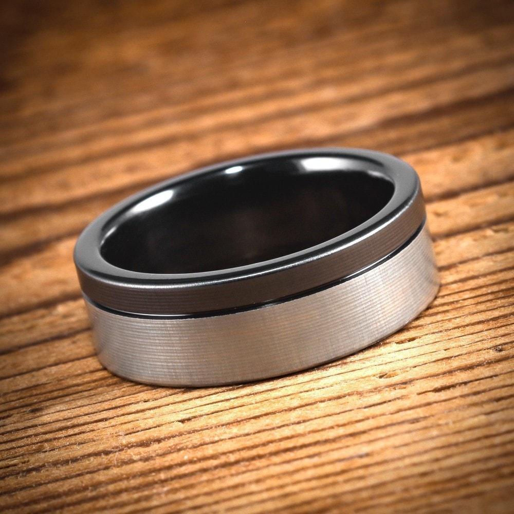 Black Zirconium Bi-Color Brushed Offset Ring