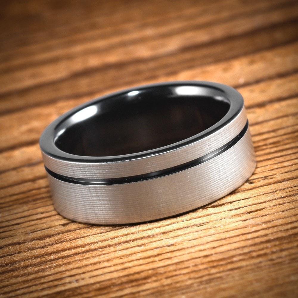 Black Zirconium Bi-Color Offset Stripe Ring