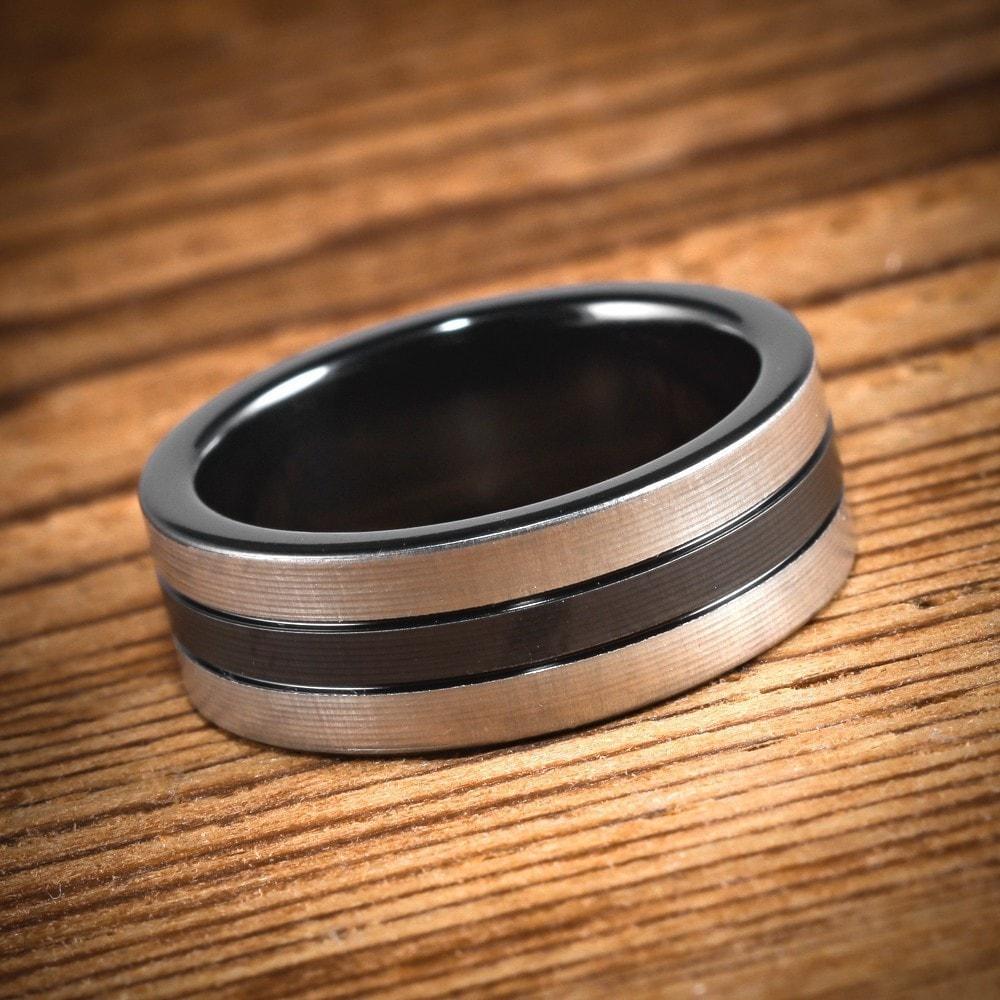 Black Zirconium Bi-Color Brushed 3 Segment Ring