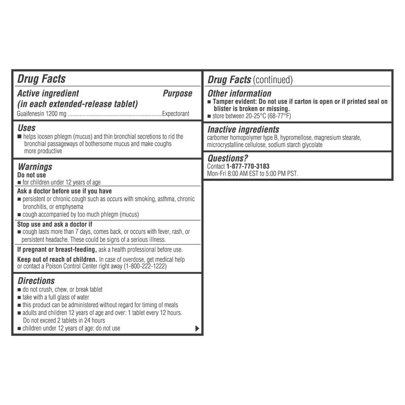 Guaifenesin 1200mg Extended Release Tablets | Dye Free | Mucinex ...