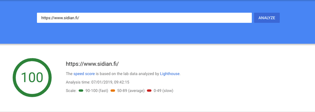 Sidian.fi - nopeustestin tulos