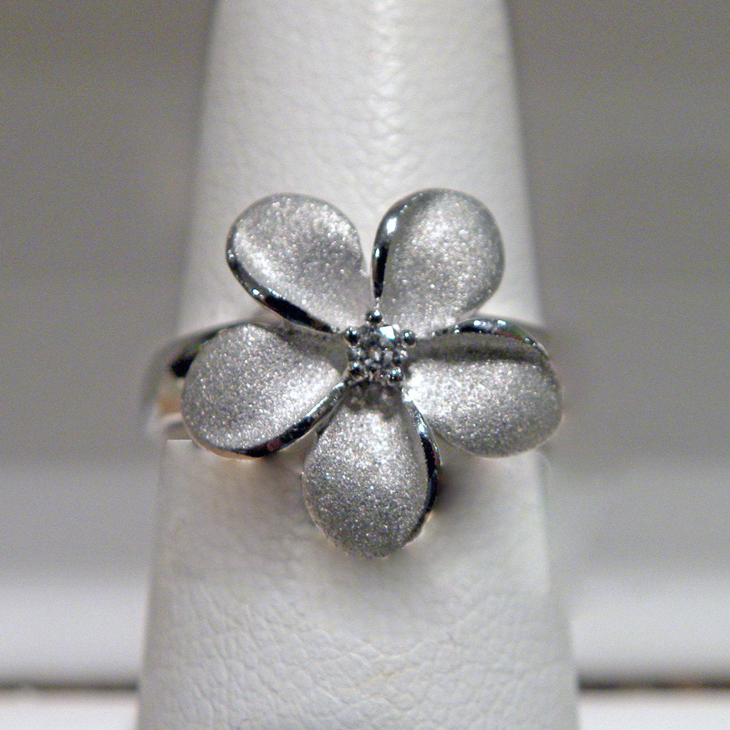 White Gold 15mm Plumeria Flower Ring