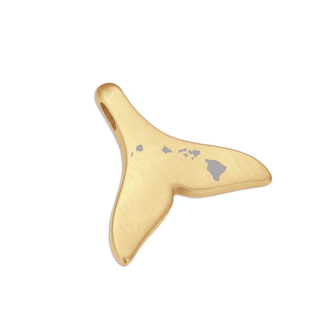 Koa Wood Whale Tail Pendant - Yellow Gold Plated