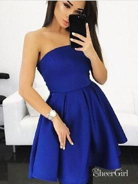 A-line Strapless Royal Blue Jersey Mini Cheap Homecoming Dresses,apd26 ...
