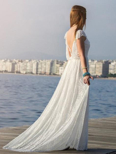 Backless Bohemian Beach Wedding Dresses Lace Boho Summer Wedding Dress –  SheerGirl