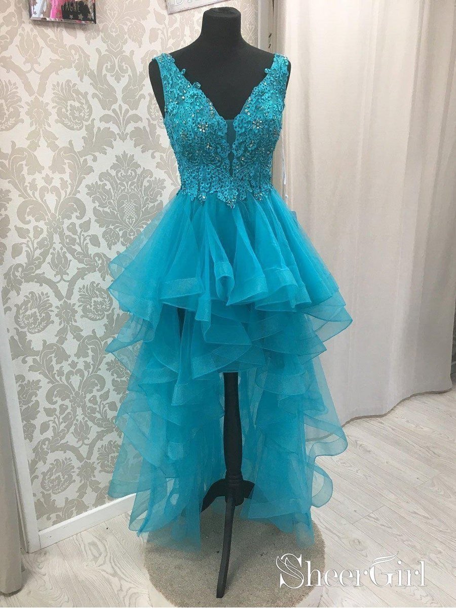 2019 Arabric Biling Short Prom Dresses High Low Beads V Neck