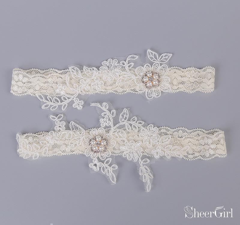 Bridal Lace Wedding Garters with Beads Bridal Garter Set ACC1012 ...