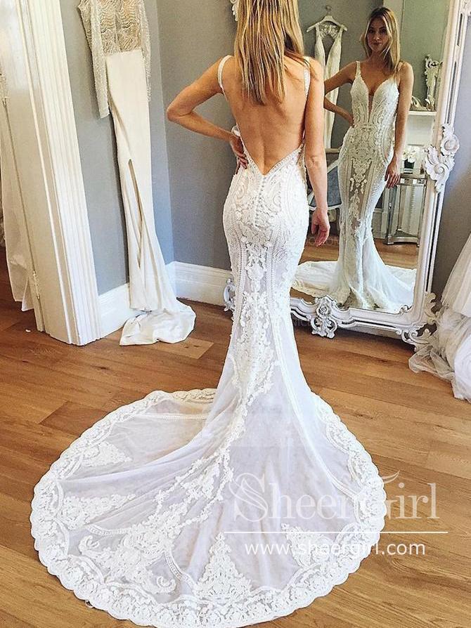 Off the Shoulder Vintage Mermaid Wedding Dresses Lace Applique Retro ...