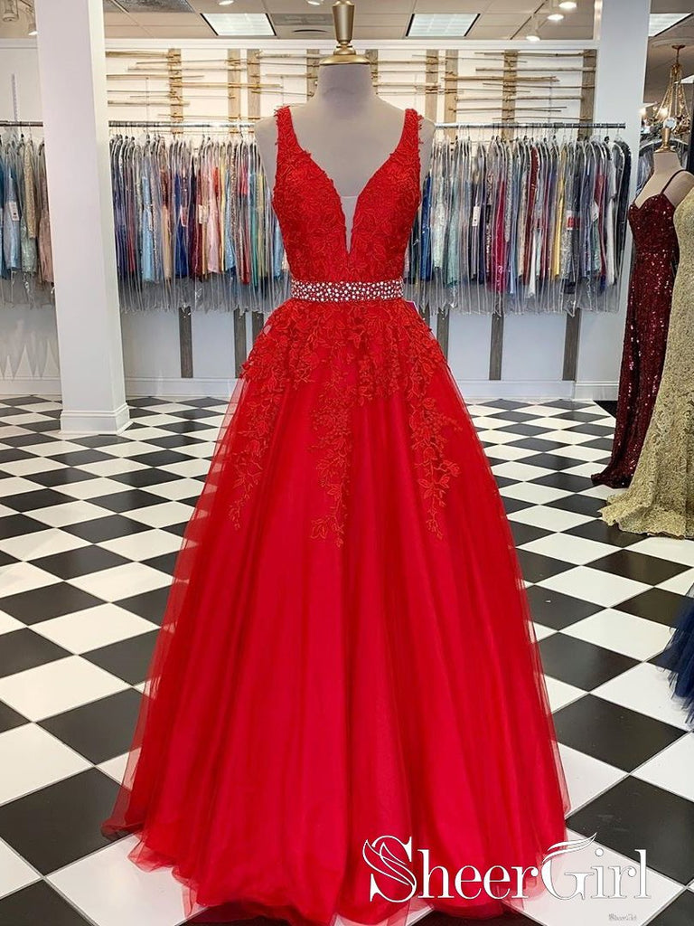 Gray Lace Applique Prom Dress Beaded V-neck Formal Dresses ARD2405 ...