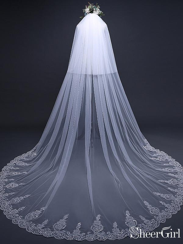 Ivory Tulle Lace Cathedral Veils with Blusher Drop Veil ACC1006 – SheerGirl