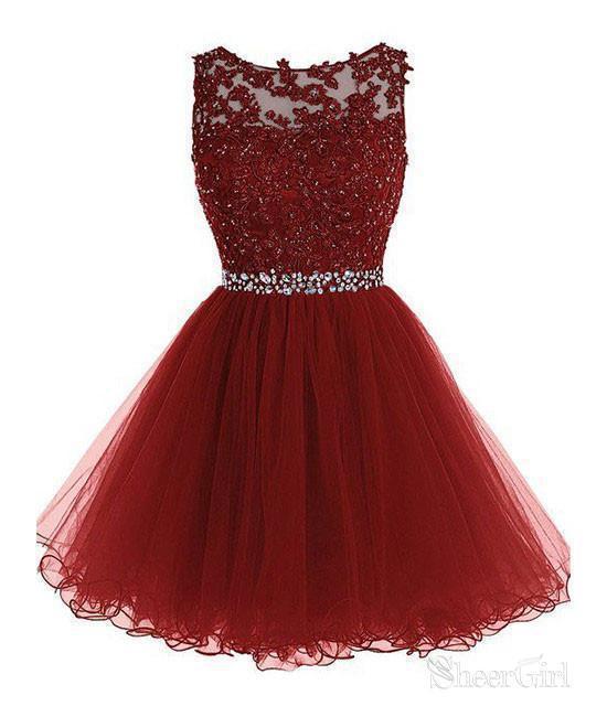 Lace Appliqued Black Tulle Homecoming Dresses,Beaded Hoco Dress,apd255 ...