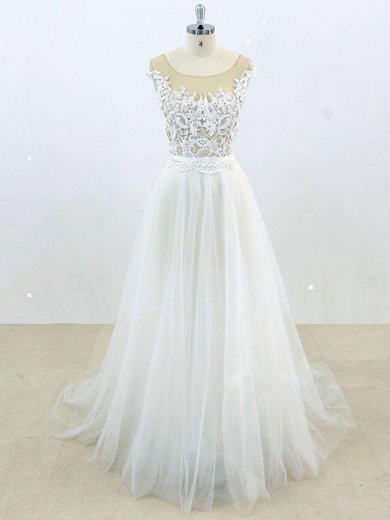 Lace Appliqued See Through Beach Wedding Dresses Summer Wedding Dress ...