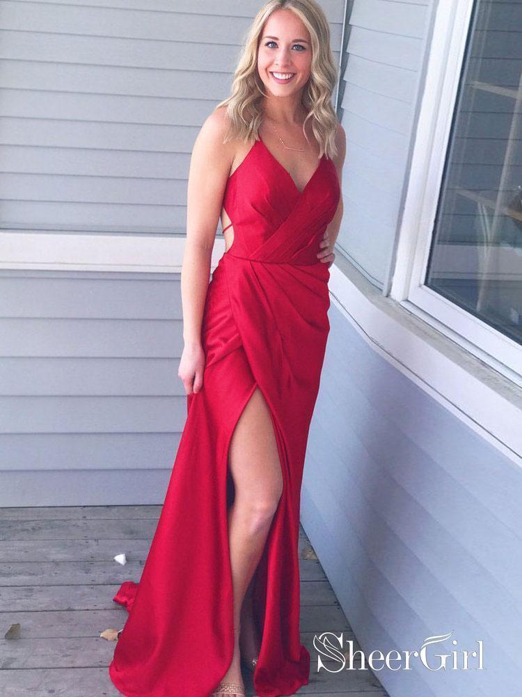 Long Red Prom Dresses Backless Mermaid Slit Evening Gown|Sheergirl.com –  SheerGirl