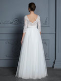Modes 3/4 Sleeve Wedding Dresses Ivory Lace Top Beach Wedding Dresses AWD1086-SheerGirl
