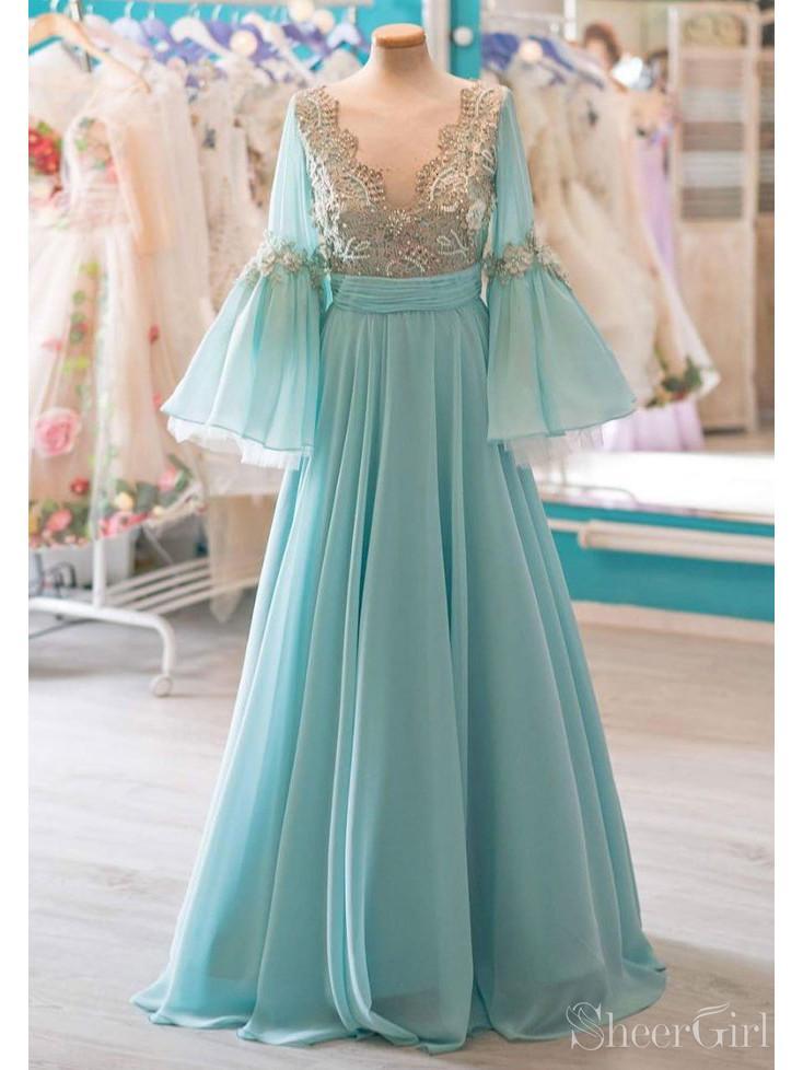 Modest A-line Lace prom dresses With Flare Sleeves ARD2114 – SheerGirl