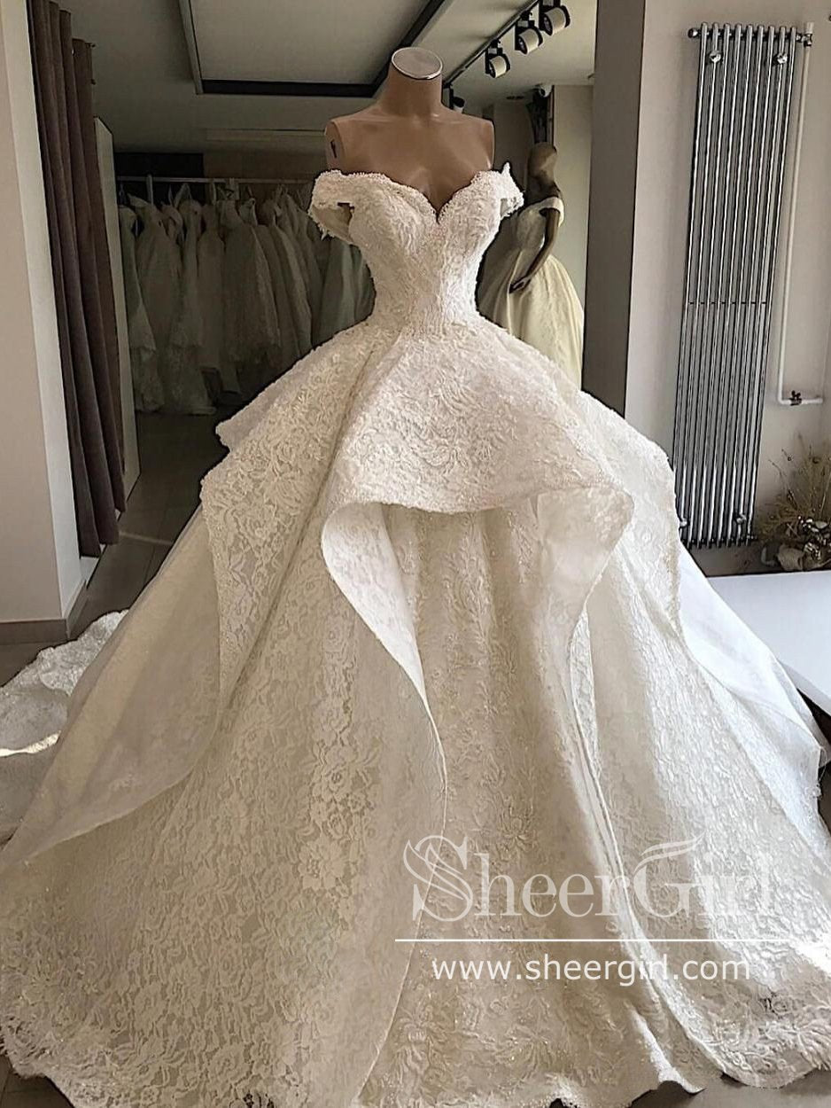 Off The Shoulder Sweetheart Vintage Lace Ball Gown Dr – SheerGirl