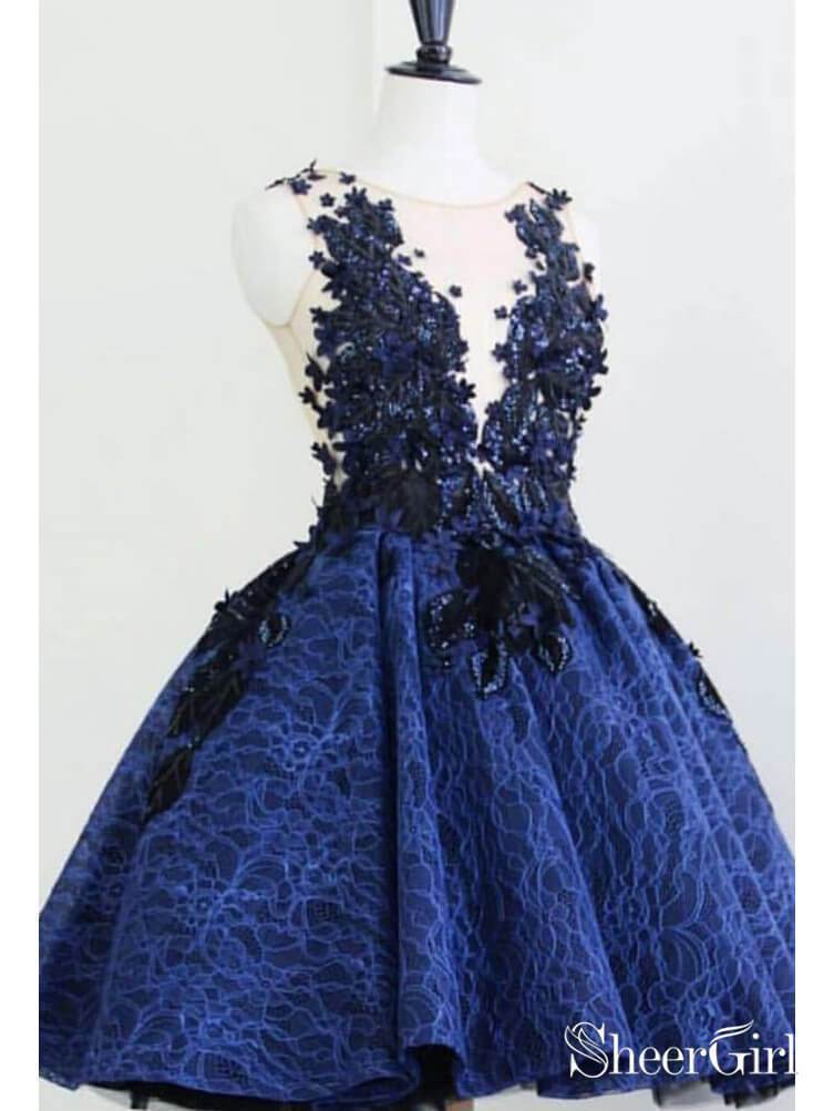 Royal Blue Lace Short Prom Dresses Vintage Homecoming Dress ARD1933 ...